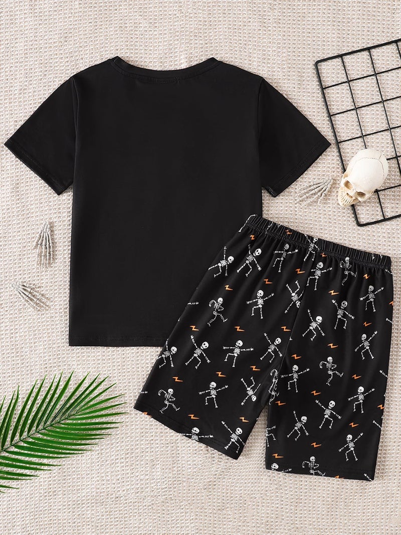 MyFav Big Boys Glow in Dark Skull Pjs Sleepwear Summer Pajama Shorts Sets, Skateboard, 8 Years - Image 3